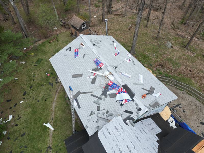 Tear-off with new underlayment going down on a gable roof